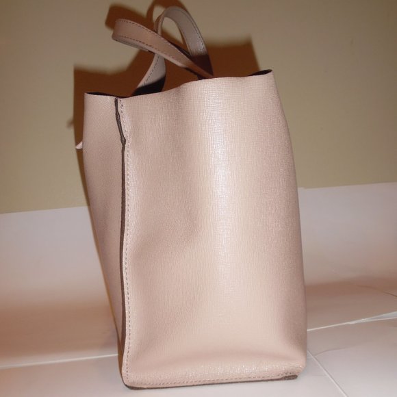 Furla Jucca Small Saffiano Beige Tan Leather Tote Logo Handbag Purse Bag - Picture 4 of 13